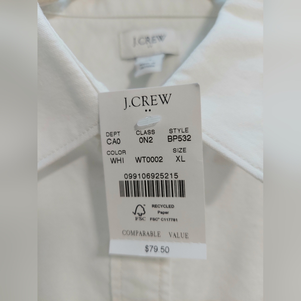 J.Crew Top, NWT, Size XL, White, 100% Cotton, Collar, Buttondown - Picture 6 of 8